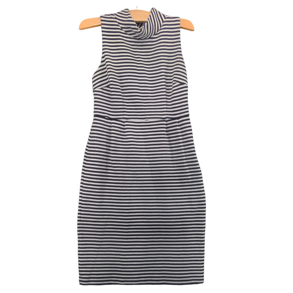 Boden Womens Sheath Dress White And Blue 6L Striped Mock Neck Lined Retro - Picture 1 of 12